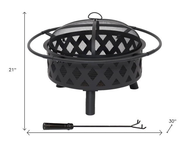 30" Black Steel Wood Burning Round Fire pit With Cover