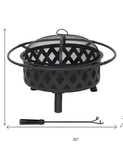 30" Black Steel Wood Burning Round Fire pit With Cover