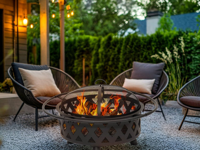 30" Black Steel Wood Burning Round Fire pit With Cover