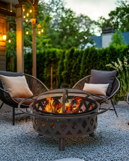 30" Black Steel Wood Burning Round Fire pit With Cover