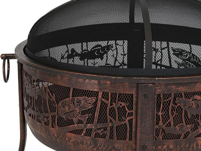 34" Bronze Steel Wood Burning Round Fire pit With Cover