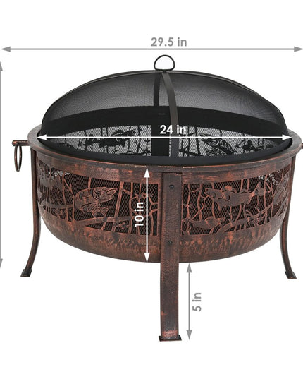 34" Bronze Steel Wood Burning Round Fire pit With Cover