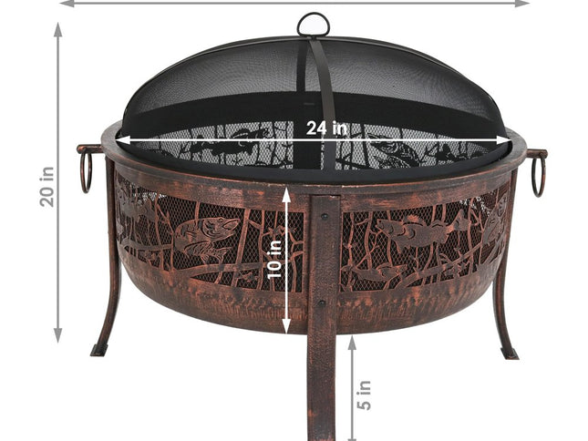 34" Bronze Steel Wood Burning Round Fire pit With Cover