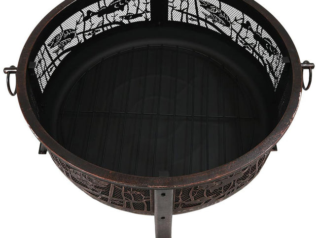34" Bronze Steel Wood Burning Round Fire pit With Cover