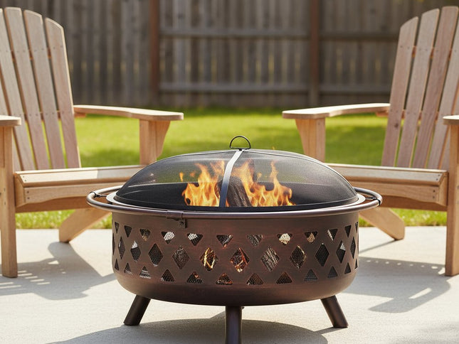 36" Bronze Steel Wood Burning Round Fire pit With Cover
