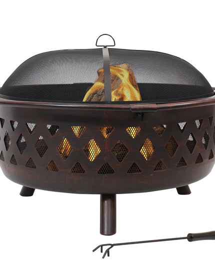 36" Bronze Steel Wood Burning Round Fire pit With Cover