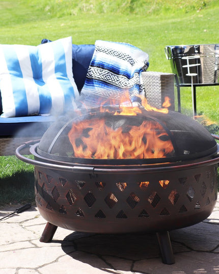 36" Bronze Steel Wood Burning Round Fire pit With Cover