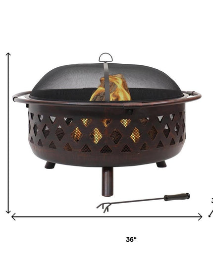 36" Bronze Steel Wood Burning Round Fire pit With Cover