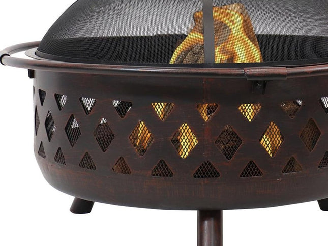 36" Bronze Steel Wood Burning Round Fire pit With Cover