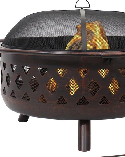 36" Bronze Steel Wood Burning Round Fire pit With Cover