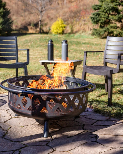 36" Bronze Steel Wood Burning Round Fire pit With Cover