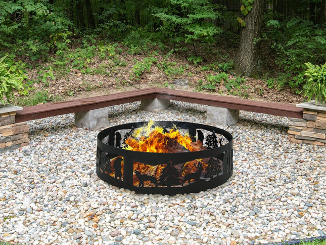 36" Black Steel Wood Burning Round Fire ring