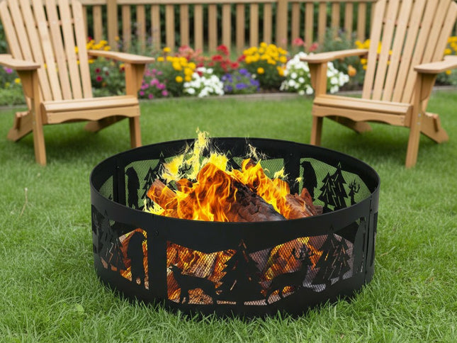 36" Black Steel Wood Burning Round Fire ring