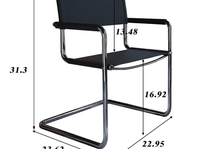 23" Silver And Black Genuine Leather and Stainless Steel Arm Chair