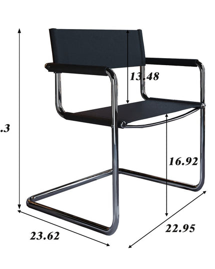 23" Silver And Black Genuine Leather and Stainless Steel Arm Chair