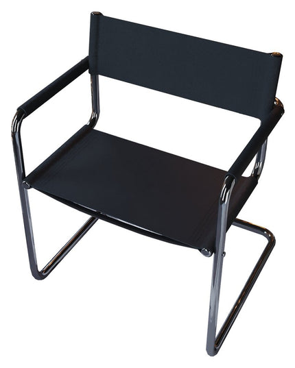23" Silver And Black Genuine Leather and Stainless Steel Arm Chair