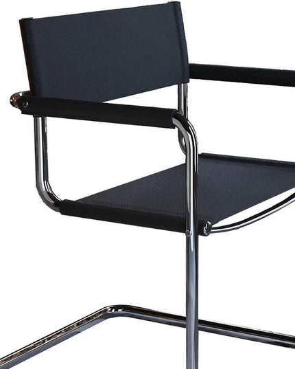 23" Silver And Black Genuine Leather and Stainless Steel Arm Chair