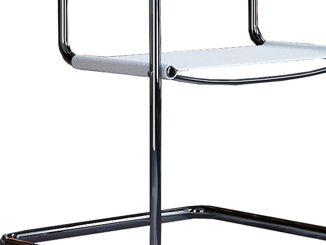 23" Silver And White Leather and Stainless Steel Arm Chair