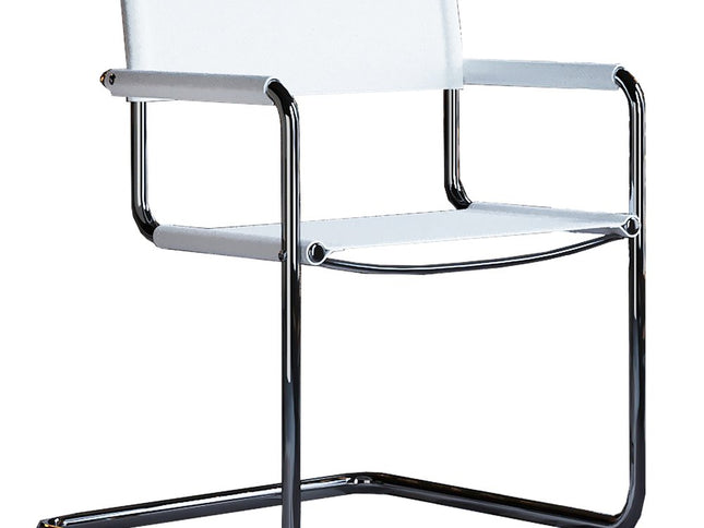 23" Silver And White Leather and Stainless Steel Arm Chair