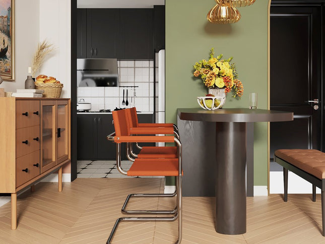 23" Silver And Terra Cotta Leather and Stainless Steel Arm Chair