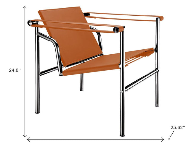 24" Terra Cotta and Silver Faux Leather and Stainless Adjustable Back Arm Chair