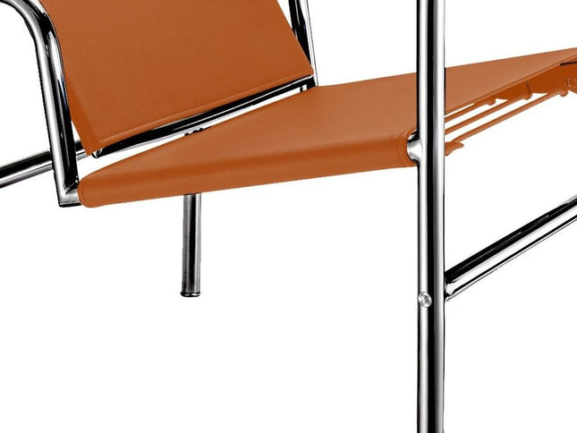 24" Terra Cotta and Silver Faux Leather and Stainless Adjustable Back Arm Chair