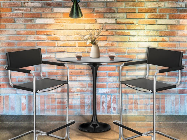 30" Black and Silver Leather and Steel Bar Height Bar Chair