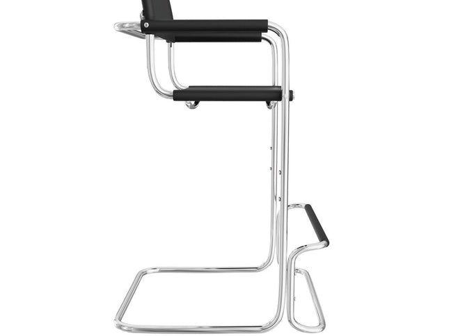 30" Black and Silver Leather and Steel Bar Height Bar Chair