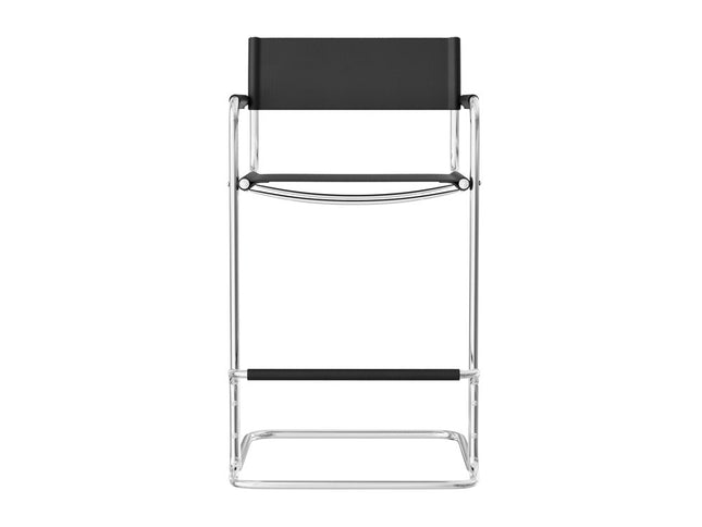 30" Black and Silver Leather and Steel Bar Height Bar Chair