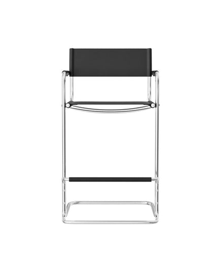 30" Black and Silver Leather and Steel Bar Height Bar Chair