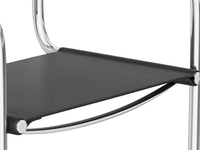 30" Black and Silver Leather and Steel Bar Height Bar Chair