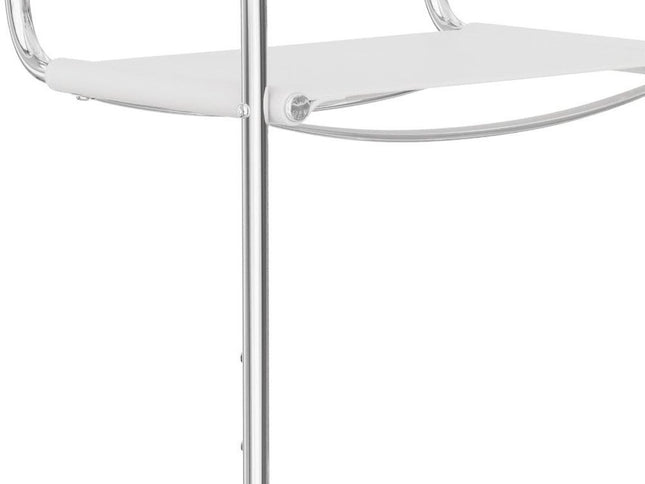 30" White and Silver Leather and Steel Bar Height Bar Chair