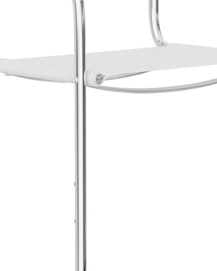 30" White and Silver Leather and Steel Bar Height Bar Chair