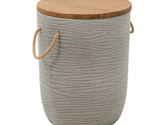 18" Natural and Gray Solid Wood and Faux Concrete Round Drum End Table