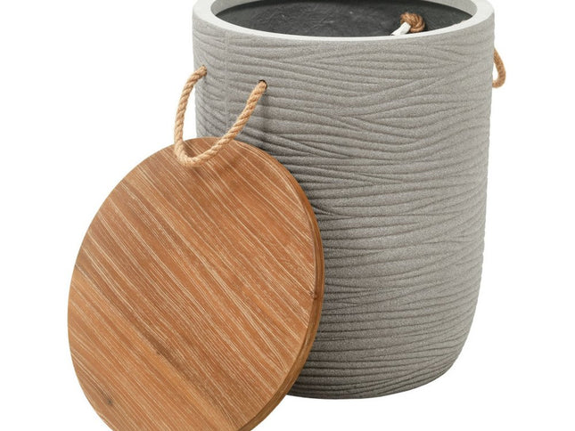 18" Natural and Gray Solid Wood and Faux Concrete Round Drum End Table