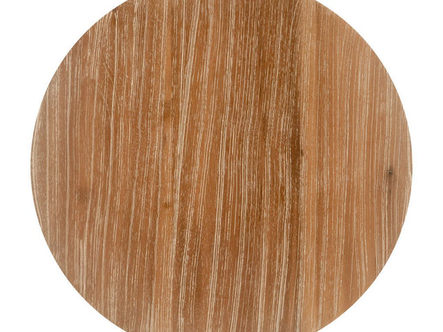 18" Natural and Gray Solid Wood and Faux Concrete Round Drum End Table