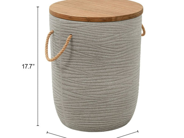 18" Natural and Gray Solid Wood and Faux Concrete Round Drum End Table