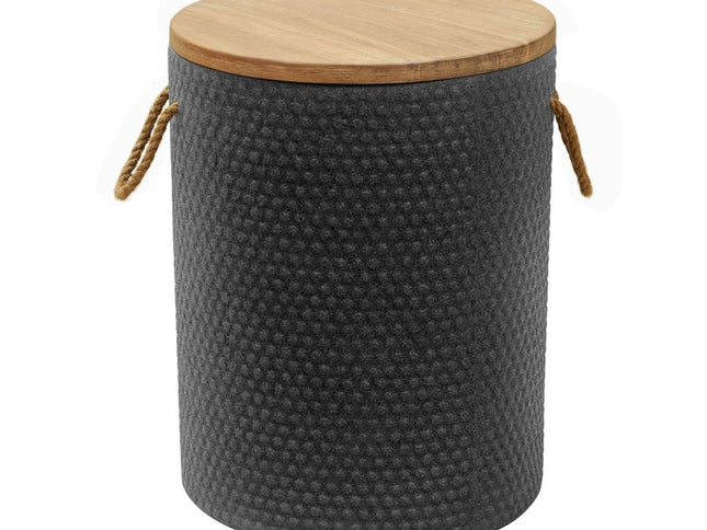 18" Natural and Black Solid Wood and Faux Concrete Round Block End Table