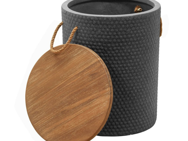 18" Natural and Black Solid Wood and Faux Concrete Round Block End Table