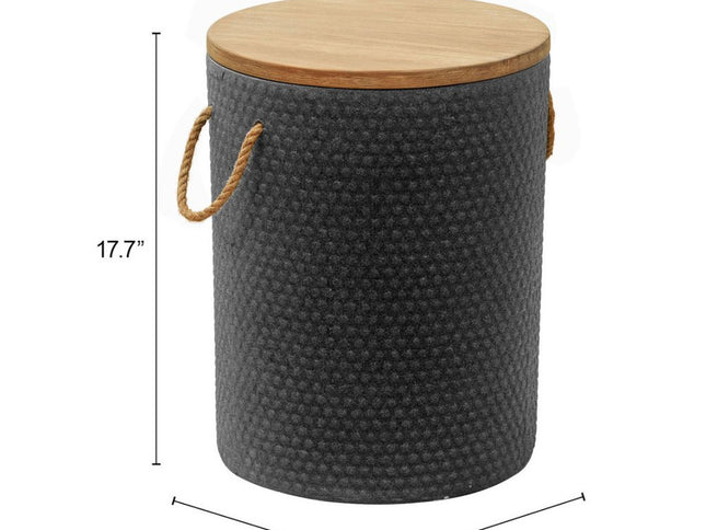 18" Natural and Black Solid Wood and Faux Concrete Round Block End Table