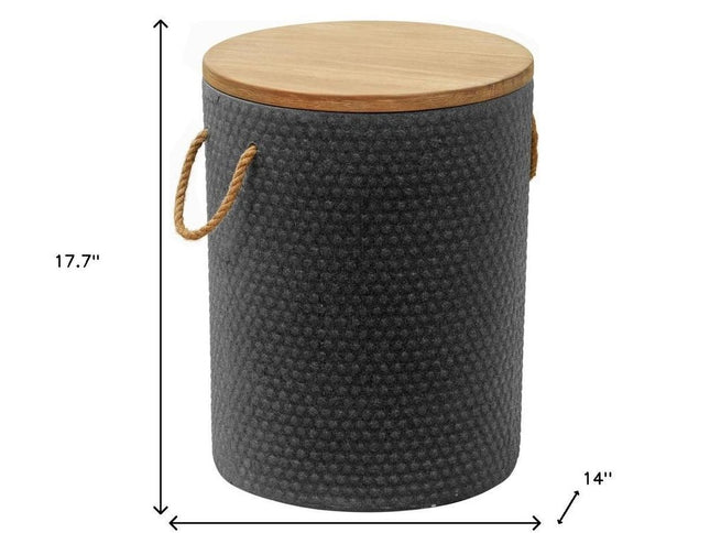 18" Natural and Black Solid Wood and Faux Concrete Round Block End Table