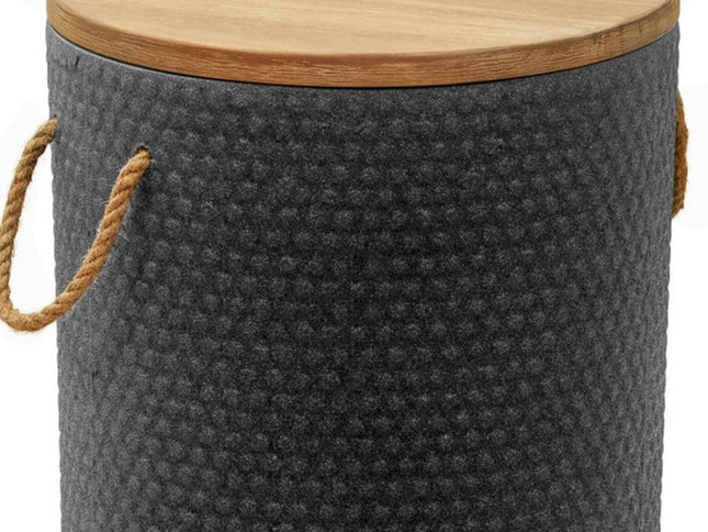 18" Natural and Black Solid Wood and Faux Concrete Round Block End Table