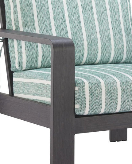 33" Green White and Black Upholstered and Aluminum Striped Arm Chair
