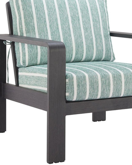 33" Green White and Black Upholstered and Aluminum Striped Arm Chair