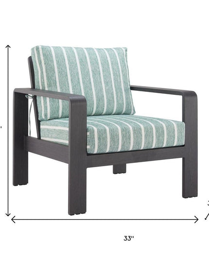 33" Green White and Black Upholstered and Aluminum Striped Arm Chair