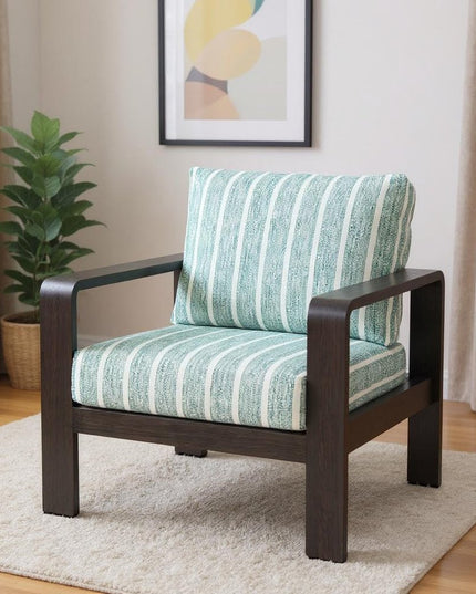 33" Green White and Black Upholstered and Aluminum Striped Arm Chair