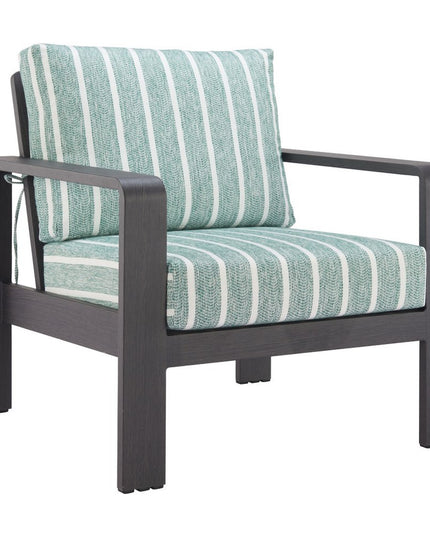 33" Green White and Black Upholstered and Aluminum Striped Arm Chair