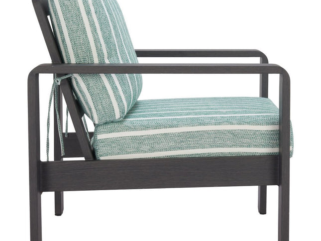 33" Green White and Black Upholstered and Aluminum Striped Arm Chair