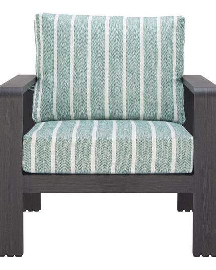 33" Green White and Black Upholstered and Aluminum Striped Arm Chair