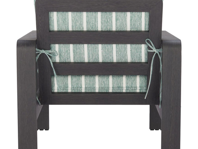 33" Green White and Black Upholstered and Aluminum Striped Arm Chair